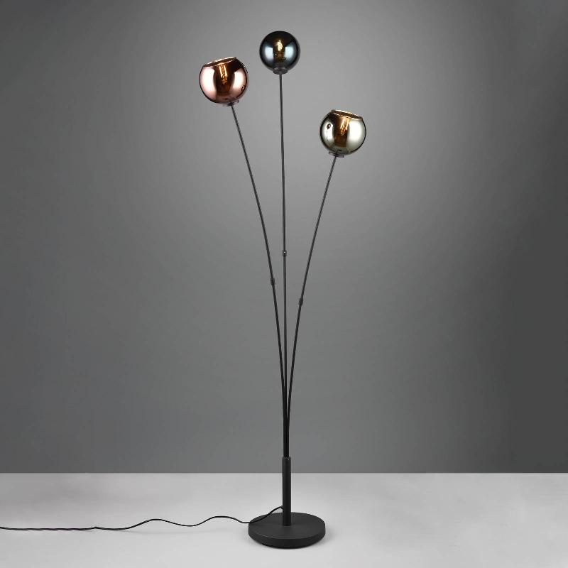 REALITY LEUCHTEN LAMPE SUR PIED SHELDON AVEC TROIS ABAT-JOUR VERRE