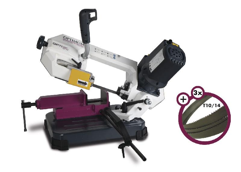 Scie à ruban portable à métaux 0-45° capacité de coupe ronde 105 mm 0,85 kW 230V avec 3 lames de scie supplémentaires Optisaw SP11V PACK_0