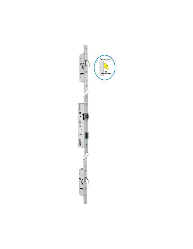 SERRURE 3 POINTS TF3 À PÊNE CROCHET ET PÊNE DORMANT DE COFFRE 45MM TÊTIÈRES EN U 24X6MM - STREMLER - 6470.45.0B
