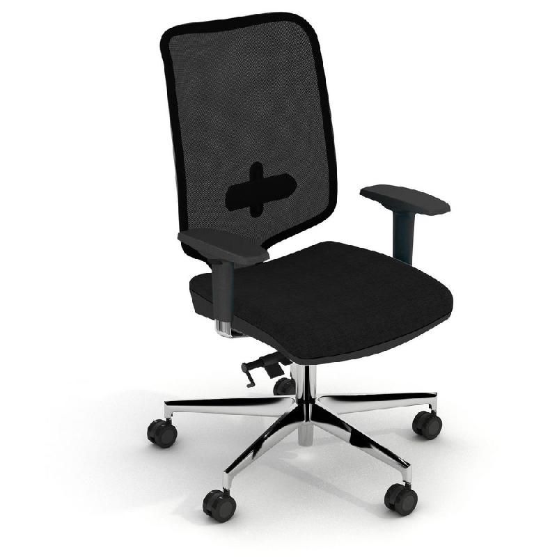 SIÈGE DE BUREAU BLOOM MAILLE/TISSU HAUTEUR AJUSTABLE A ROULETTES - NOIR -  PIÈTEMENT ALUMINIUM