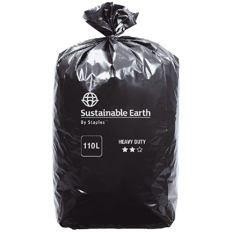 SUSTAINABLE EARTH BY STAPLES SAC POUBELLE RECYCLÉ : USAGE INTENSIF - 110 L - NOIR - 25 UNITÉS/ROULEAU