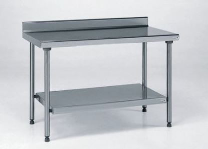 Table inox adossée avec étagère basse TOURNUS EQUIPEMENT - 424 990 - robuste, montage rapide, hauteur réglable 900-930 mm_0