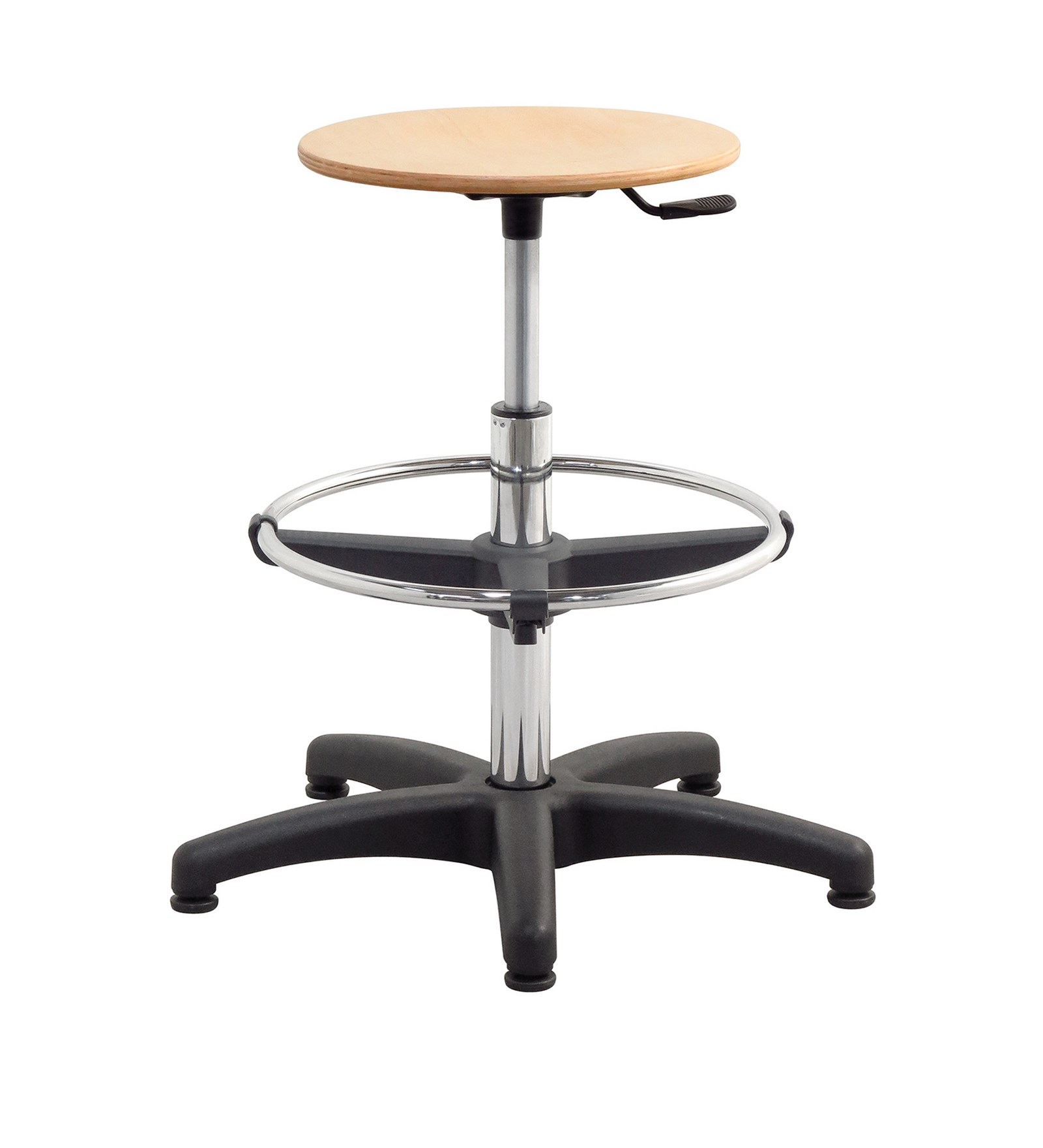TABOURET ATELIER HAUT EN BOIS SUR PATINS AVEC REPOSE-PIEDS