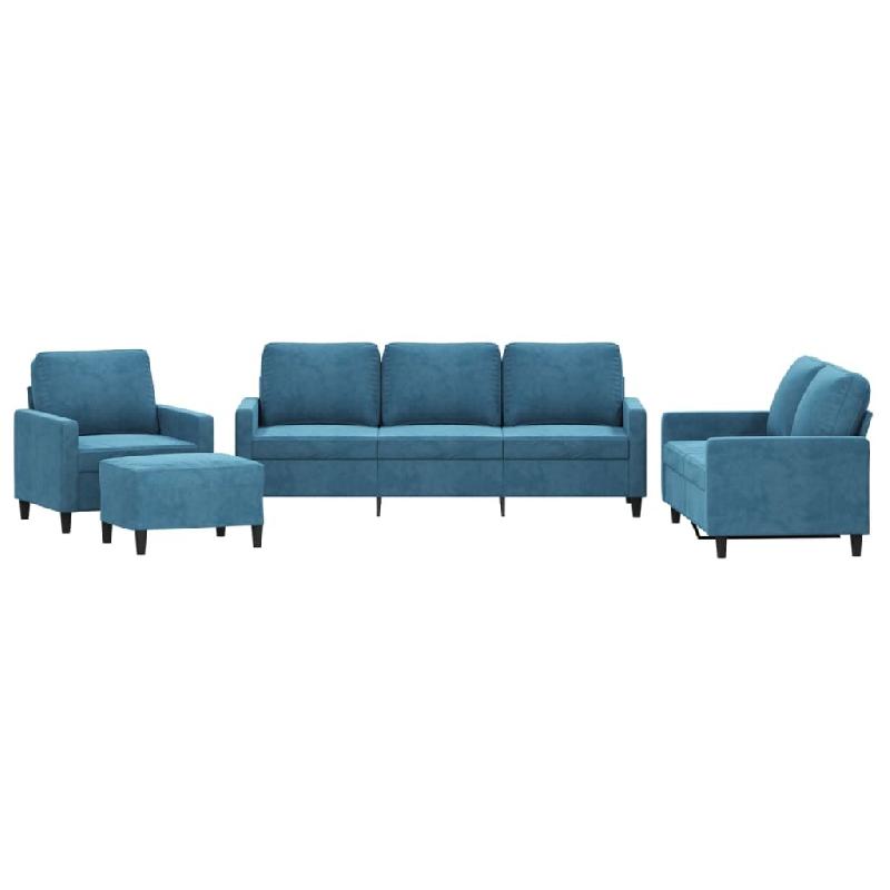 VidaXL Ensemble de canapés 4 pcs avec coussins Bleu Velours Modèle Unique Plus - 3201495_0
