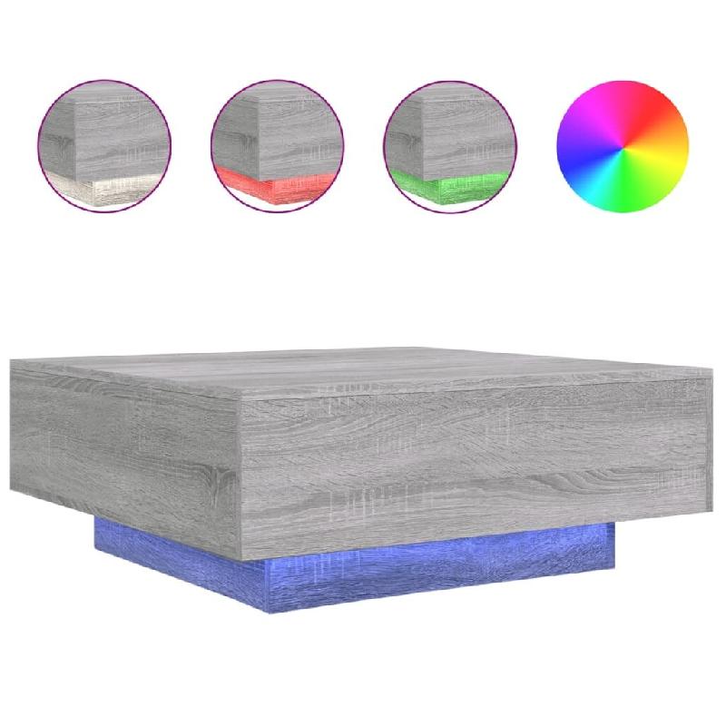 VidaXL Table basse avec lumières LED sonoma gris 80x80x31 cm Modèle Nova Bois - 836593_0