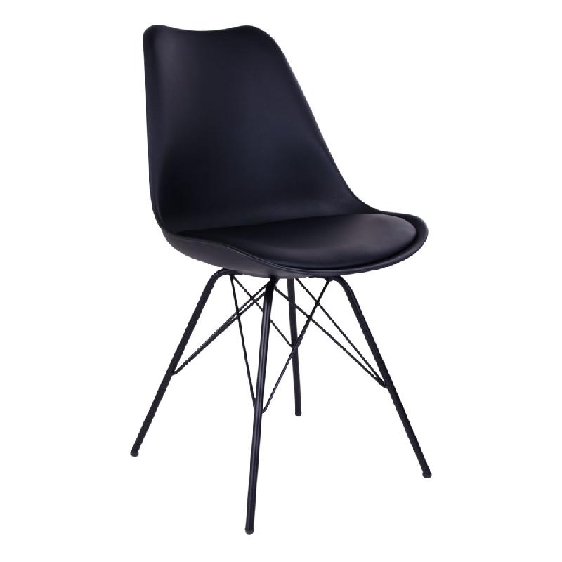 Chaise de restaurant scandinave OSLO - noir - plastique et similicuir avec piétement métallique_0