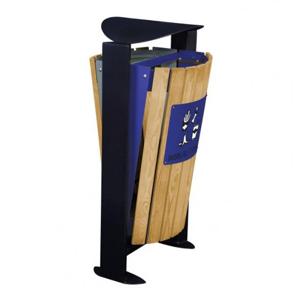 Corbeille en bois tri sélectif ARKEA - Gris/Bleu - 2 compartiments - Marque Rossignol_0
