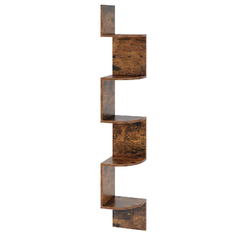 COSTWAY Étagère d'angle à 5 niveaux, étagère murale flottante, 20 x 20 x 126 cm (marron) - marron VL32599OR_0