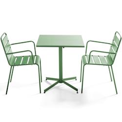 Oviala Business Ensemble table de terrasse carrée et 2 fauteuils métal vert cactus  - Oviala - vert acier 106006_0