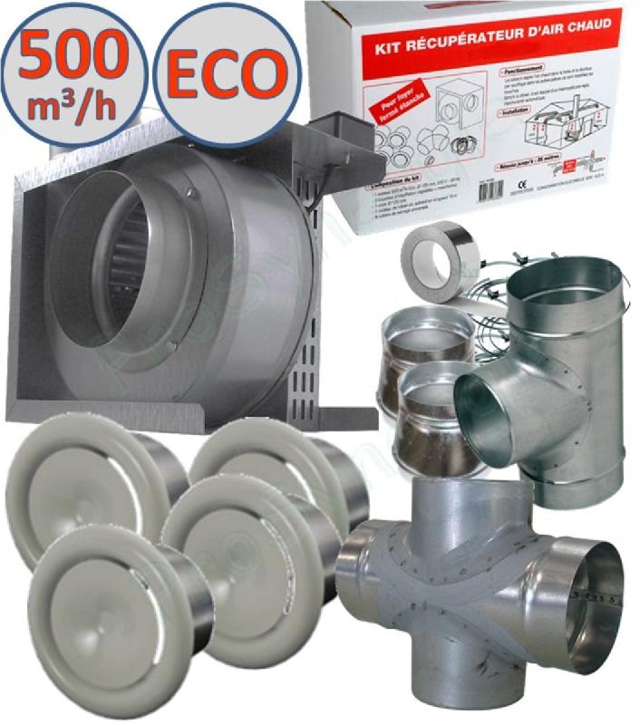 KIT RÉCUPÉRATEUR D´ AIR CHAUD POUR 4/6 PIECES - 500 M3/H