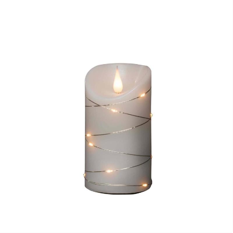 Konstsmide Bougie LED en cire véritable, fil argenté, flamme 3D, minuteur H : 13,5cm blanc - blanc 7318301834198_0