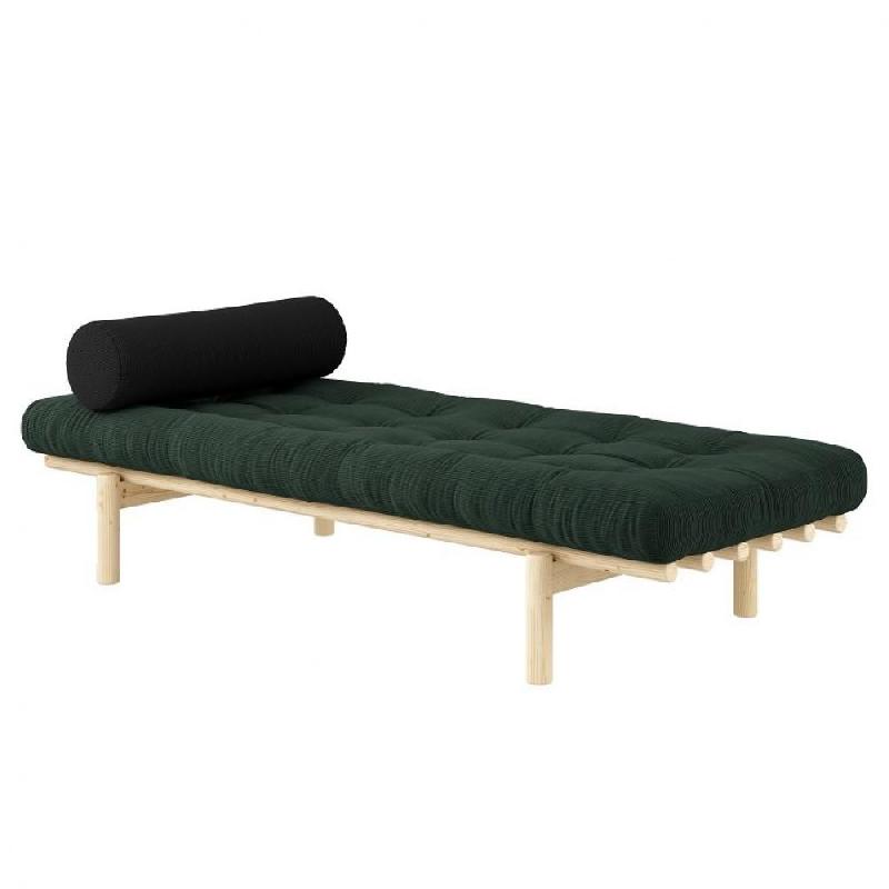 MÉRIDIENNE FUTON NEXT EN PIN MASSIF COLORIS ALGUE COUCHAGE 75 X 200 CM_0