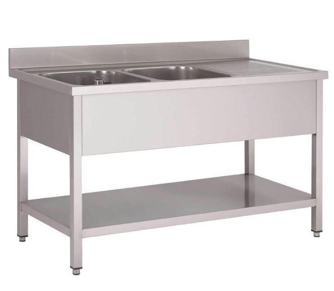 Plonge 2 bacs en inox avec égouttoir à droite - Profondeur 700 mm - Longueurs 1600 ou 2000 mm_0
