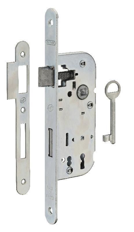 Serrure encastrable pour porte d'intérieur - NF Z/BR 1 clé - Acier embouti - Mécanisme à 1 tour - Réversible sans démontage_0