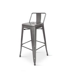 Tabouret de bar en métal brut aspect galvanisé style industriel - Avec dossier - Hauteur 76 cm - Style Industriel x1 Kosmi - gris 3760313210004_0