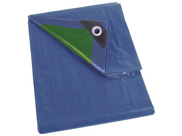 Bâche de chantier - Bleu/Vert - Standard - 5 x 8 m - 70 g/m² - Imperméable avec œillets et coins renforcés_0
