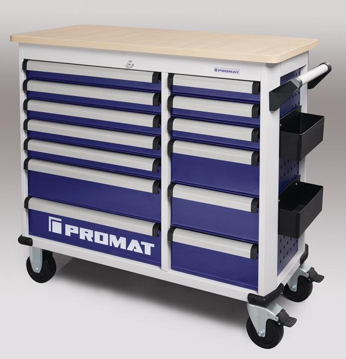 Établi roulant PROMAT PLUS L - Dimensions extérieures 1150x500x1015 mm - 13 tiroirs - Charge 30 kg/tiroir, 500 kg total_0