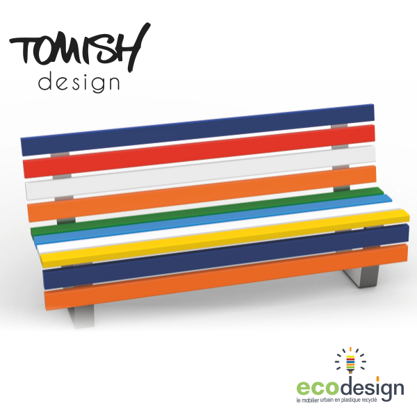 Banc public en plastique recyclé eco design - Tomish - 200 cm avec pieds en acier galvanisé_0