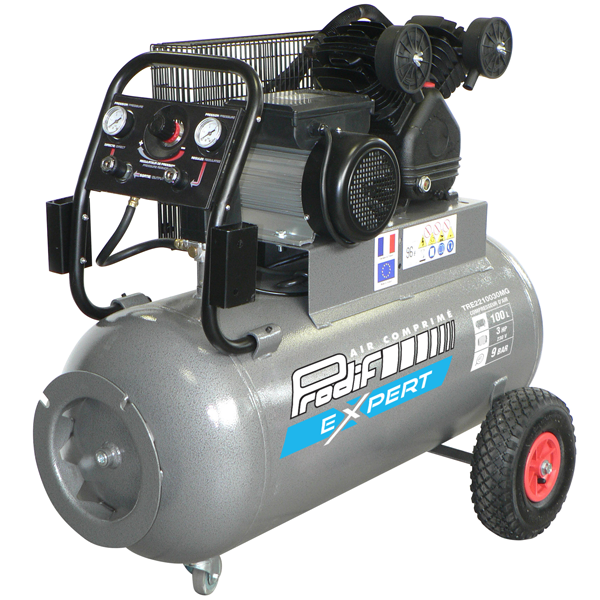 COMPRESSEUR MOBILE 100 LITRES 230 V MONO 9 BARS 3 CV AIR RESTITUÉ 270 L/MIN