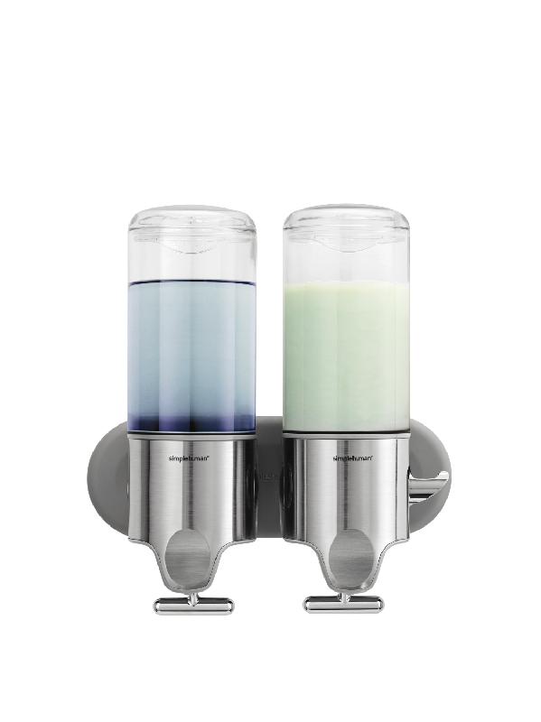 Distributeur de savon liquide double mural inox - 2x444ml avec crochet - Simplehuman_0