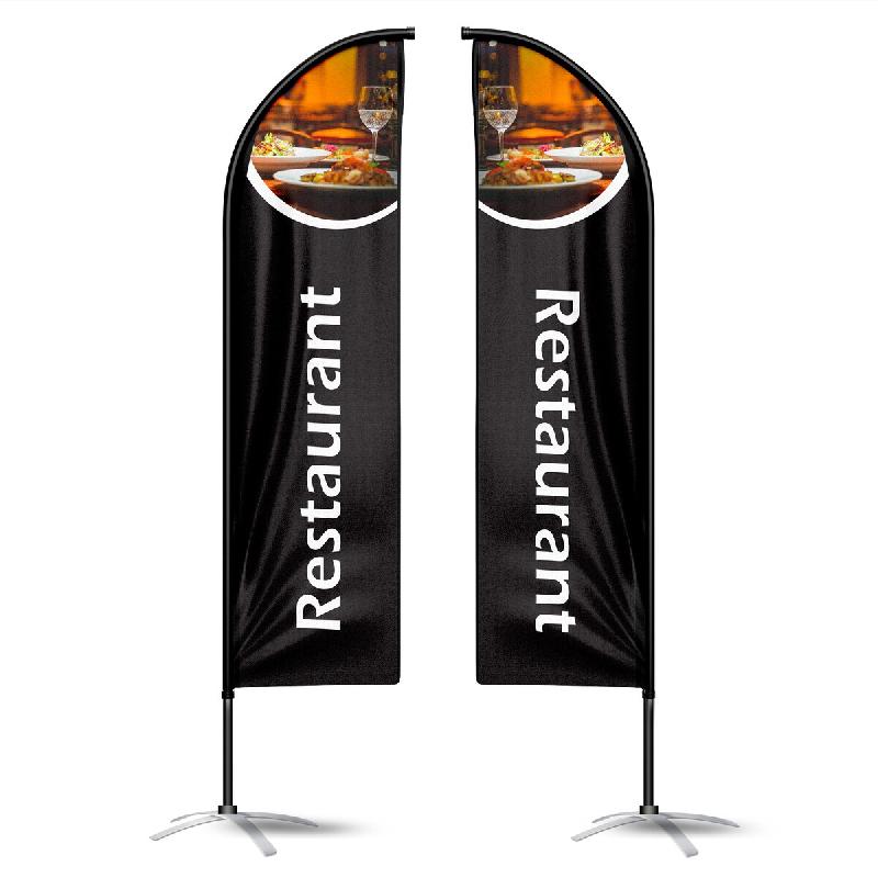 Drapeau Oriflamme RESTAURANT Noir Double Face 3,40m - Kit Complet (Mât + Pied + Lestage) - noir polyester 3760418900046_0