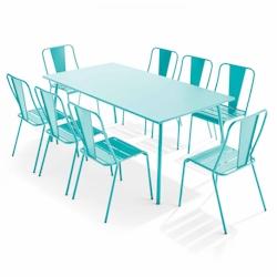 Oviala Business Ensemble table de jardin et 8 chaises bistrot en acier turquoise - Oviala - bleu acier 109524_0