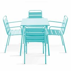 Oviala Business Ensemble table de terrasse carrée et 4 fauteuils acier turquoise - Oviala - bleu acier 109187_0