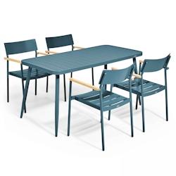 Ensemble table terrasse avec 4 fauteuils en aluminium bleu canard - Oviala_0