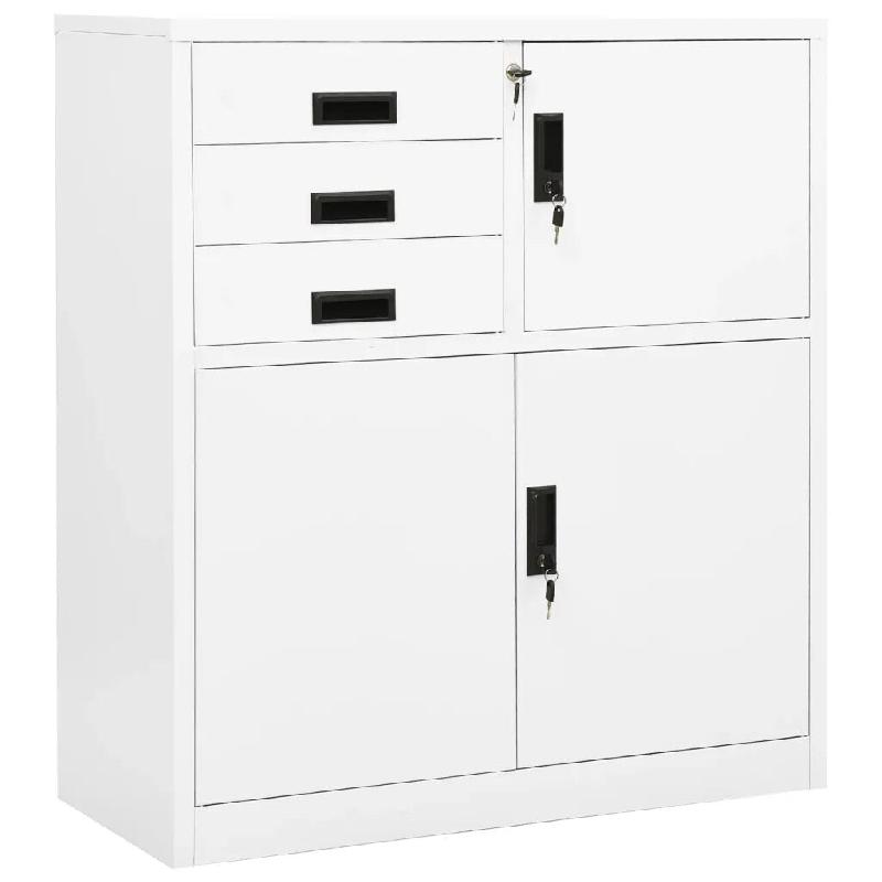 Helloshop26 - Armoire de bureau blanche 90 x 40 x 102 cm avec étagère réglable et 3 tiroirs design moderne en acier blanc 02_0046903 - blanc acier_0