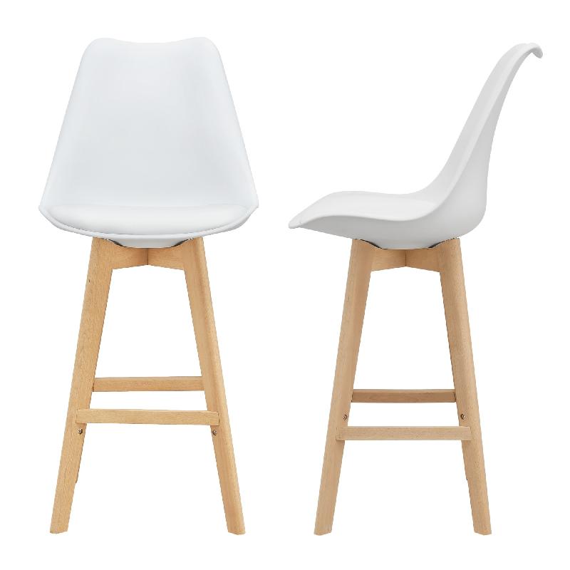 LOT DE 2 TABOURETS SIÈGE DE BAR AVEC DOSSIER REMBOURRÉ PLASTIQUE SYNTHÉTIQUE HÊTRE105 BLANC 03_0002777_0