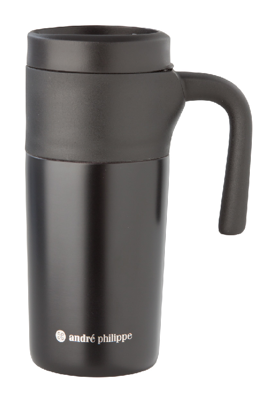 Mug thermos en inox - ouverture par glissière et poignée - 330 ml - livré en boîte cadeau noire_0