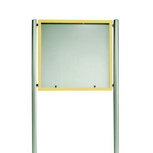 Vitrine extérieure éclairée - cadre sable - sur pied à sceller - format 12 x A4 - avec 2 serrures - Rolléco_0