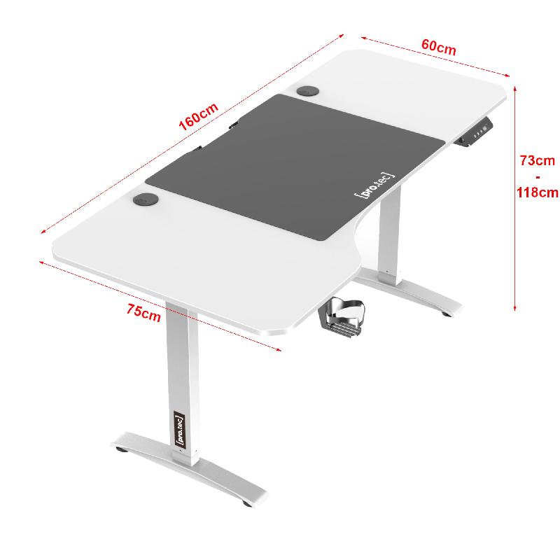 BUREAU POSTE DE TRAVAIL TABLE ÉLECTRIQUE À HAUTEUR RÉGLABLE 73 - 118 CM EN FORME DE L BLANC 03_0006654_0