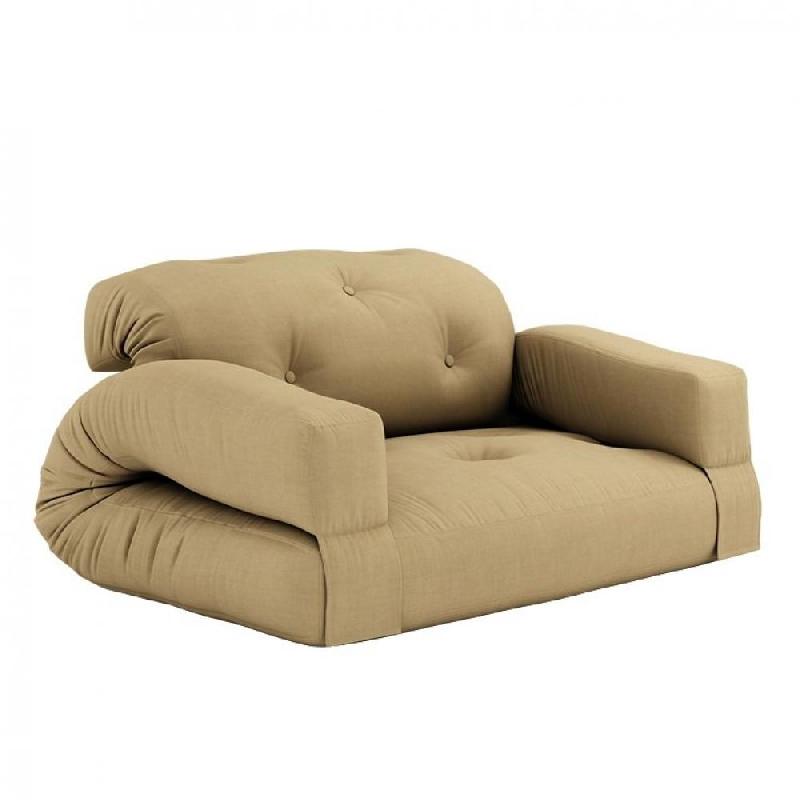 Canapé futon convertible HIPPO SOFA - Couleur beige blé - Matelas 140x200 cm - Épaisseur 25 cm_0