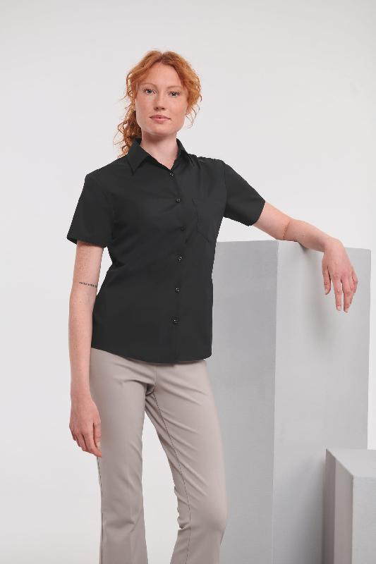 Chemise femme popeline polycoton manches courtes - Réf: RU935F - Entretien facile, col classique, marque Russell_0