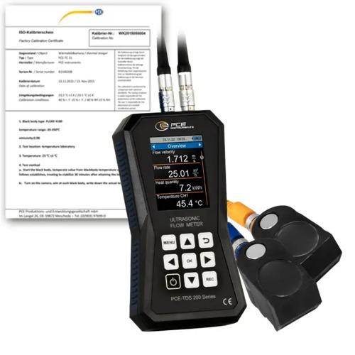 Débitmètre à ultrasons - Certificat d'étalonnage ISO - Débit, vitesse et volume - PCE TDS200M-ICA_0