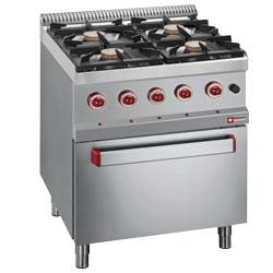 Fourneau 4 feux avec four gaz GN 2/1 - Optima 700 - 29240 kcal/h - 700x700xh850/920 mm_0