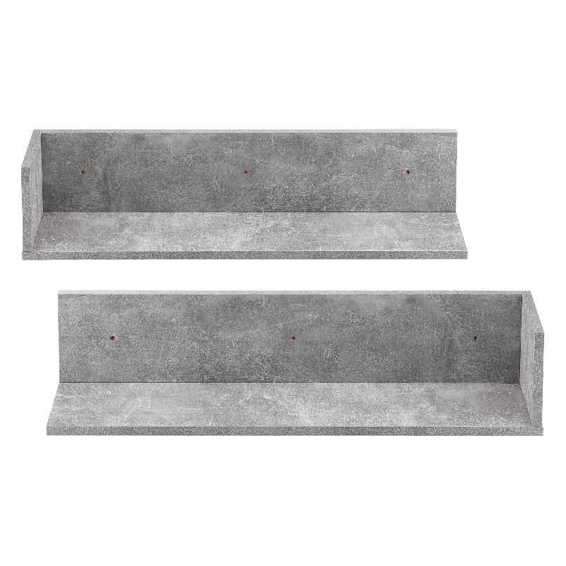 LOT DE 2 ÉTAGÈRES MURALES STYLÉES SET D\'ÉTAGÈRES FLOTTANTES DESIGN CAPACITÉ DE CHARGE 8 KG PANNEAU DE PARTICULES MÉLAMINÉ 75 X 17 X 17 CM GRIS 03_0005757_0