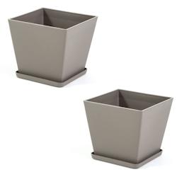 RATTATAN Pot carré 37,5x37,5cm en polypropylène avec fibre de verre, soucoupe assortie, léger, résistant, pour intérieur et extérieur LILIUM (2_0
