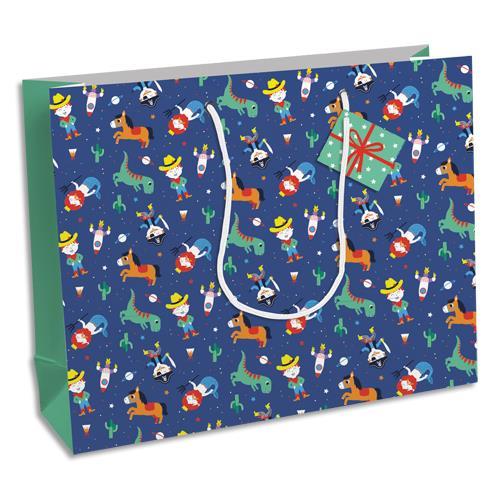 SAC CADEAU HEROS DE MON ENFANCE CLAIREFONTAINE 37,3X11,8X27,5CM CARTE 210G - ANSES EN CORDE - COLORIS BLEU