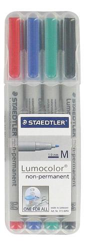 STYLO FEUTRE STAEDTLER LUMOCOLOR 315 M EFFAÇABLE ÉCRITURE MOYENNE - ÉTUI DE 4 COULEURS CLASSIQUES