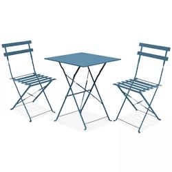 Oviala Business Table de jardin et 2 chaises acier bleu pacific - Oviala - bleu acier 106543_0