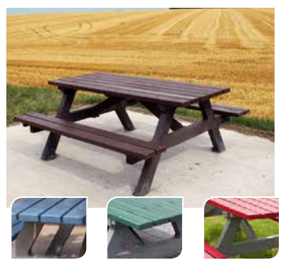 Table de pique-nique confort en plastique recyclé - 180 x 176 x 76 cm - Coloris variés_0