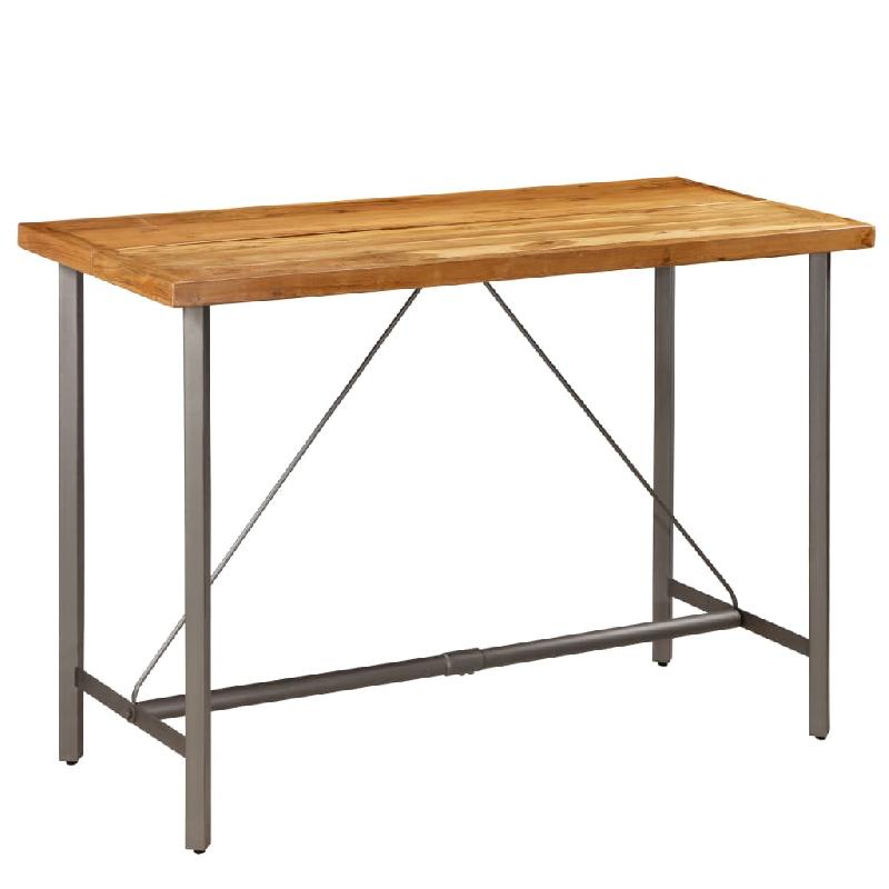 TABLE HAUTE MANGE DEBOUT BAR BISTROT TECK RECYCLÉ MASSIF MARRON 150 CM 0902119_0