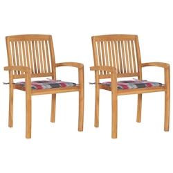 VidaXL Chaises De Jardin Lot De 2 Avec Coussins à Carreaux Rouges Teck - multicolore 3063265_0