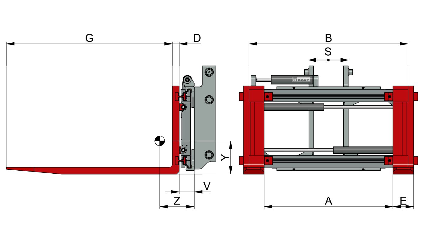 Écarteurs et ajusteurs de fourche KAUP T466BIZ - positionneur de fourches intégré - capacité 1600 kg_0
