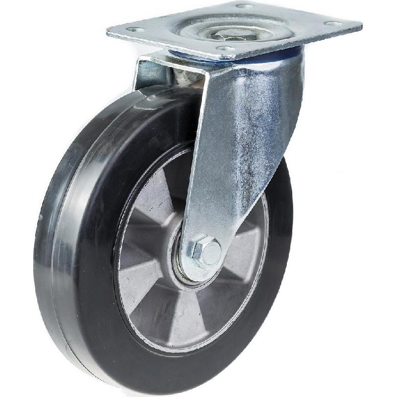 Roulette pivotante de 200 mm en caoutchouc élastique noir sur roue centrale en aluminium_0