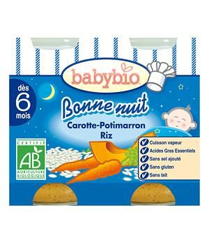 BABYBIO - DUO MENU BONNE NUIT CAROTTE POTIMARRON RIZ DÈS 6 MOIS 2 X 200GR