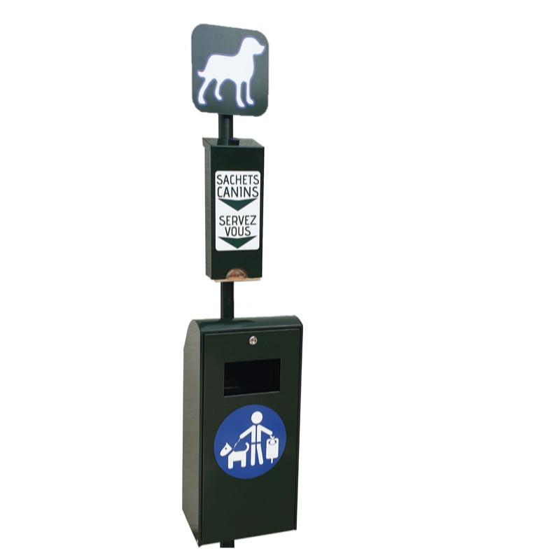 Borne de propreté hygiène canine avec corbeille - Aluminium thermolaqué - Vert foncé RAL 6009_0