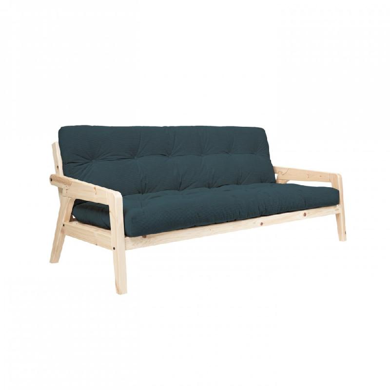 Canapé convertible futon GRAB - Pin naturel - Coloris bleu - Couchage 130 x 190 cm - Style scandinave_0